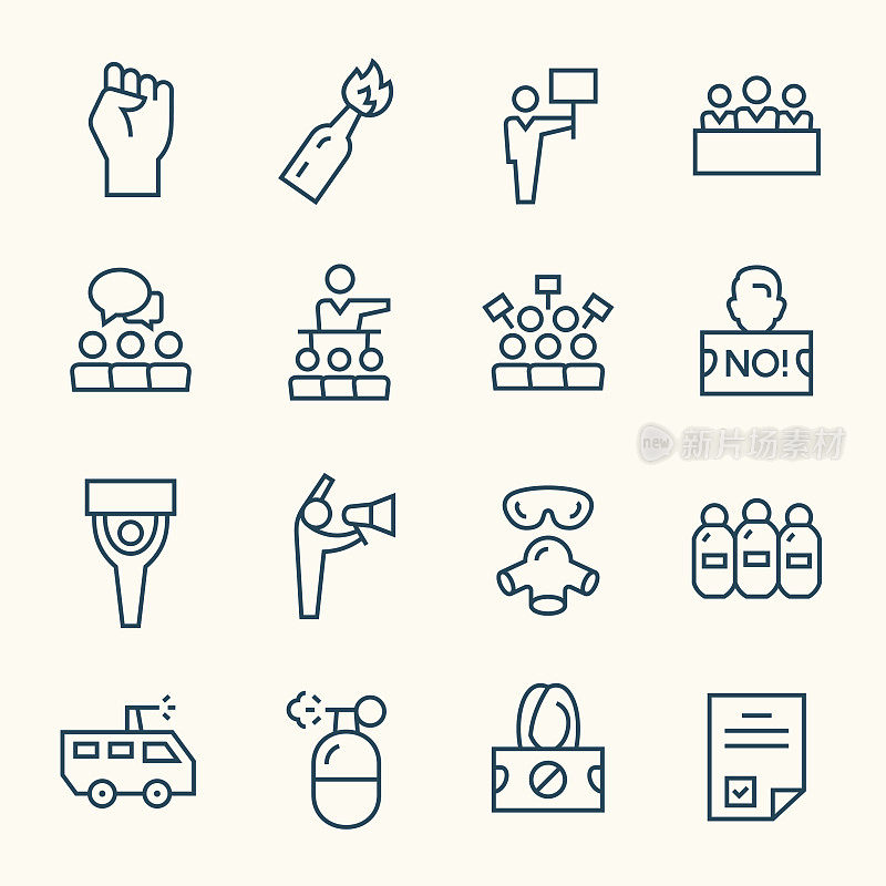 Social protest line icons